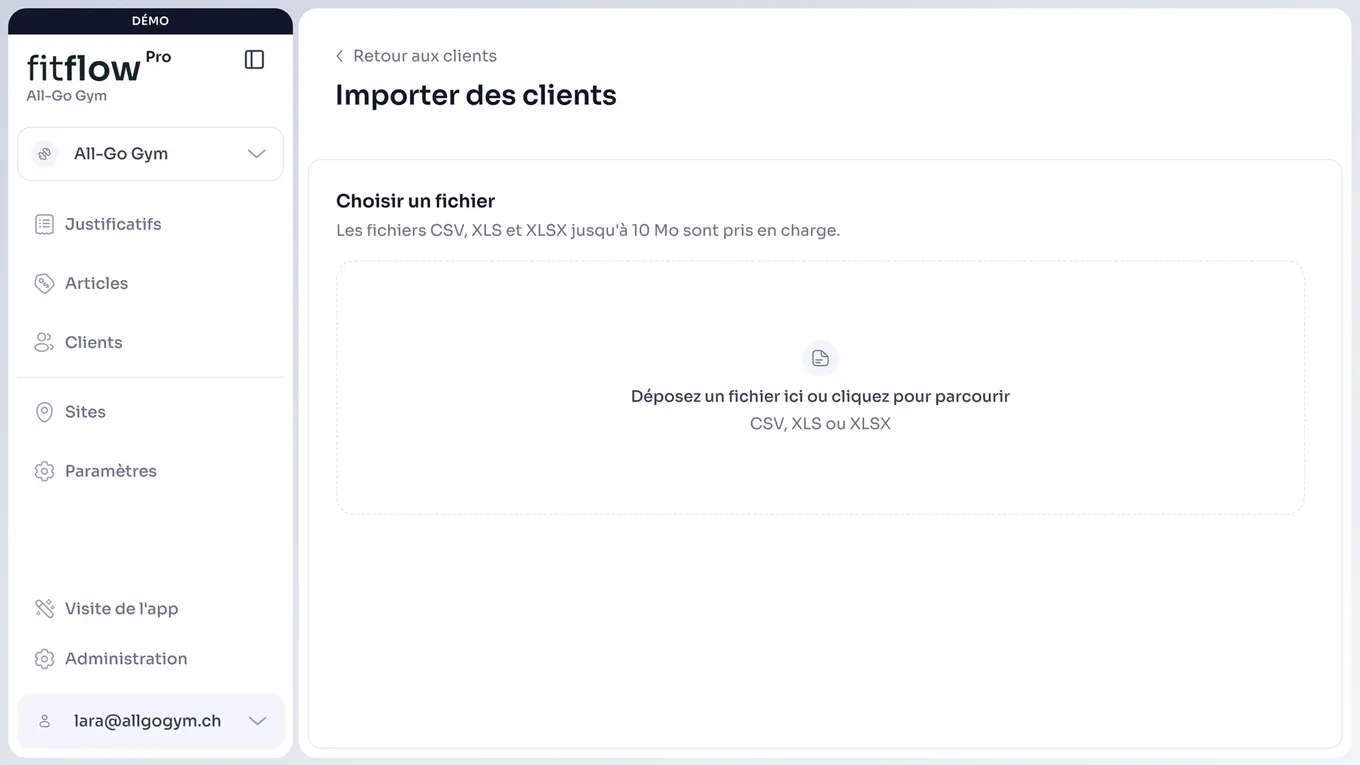 Importer des clients dans fitflowPro depuis un fichier CSV, XLS ou XLSX